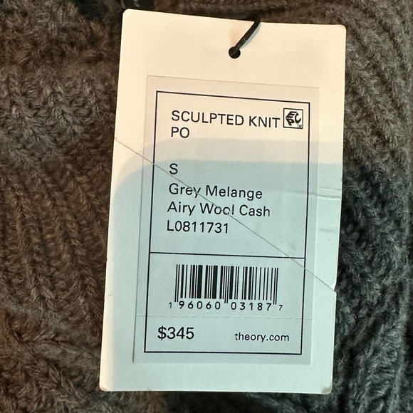 Theory Sculpted Knit Pullover Sweater Airy Wool Cashmere Grey Melange Size Small - Picture 10 of 13